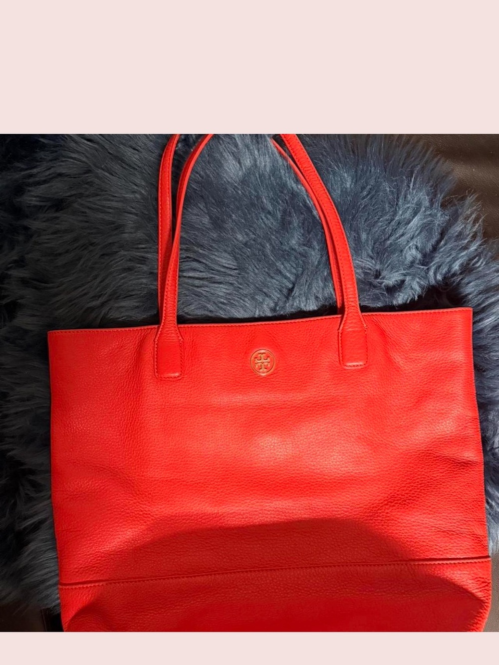 Tory Burch Bright Red Leather Tote with Logo Medallion